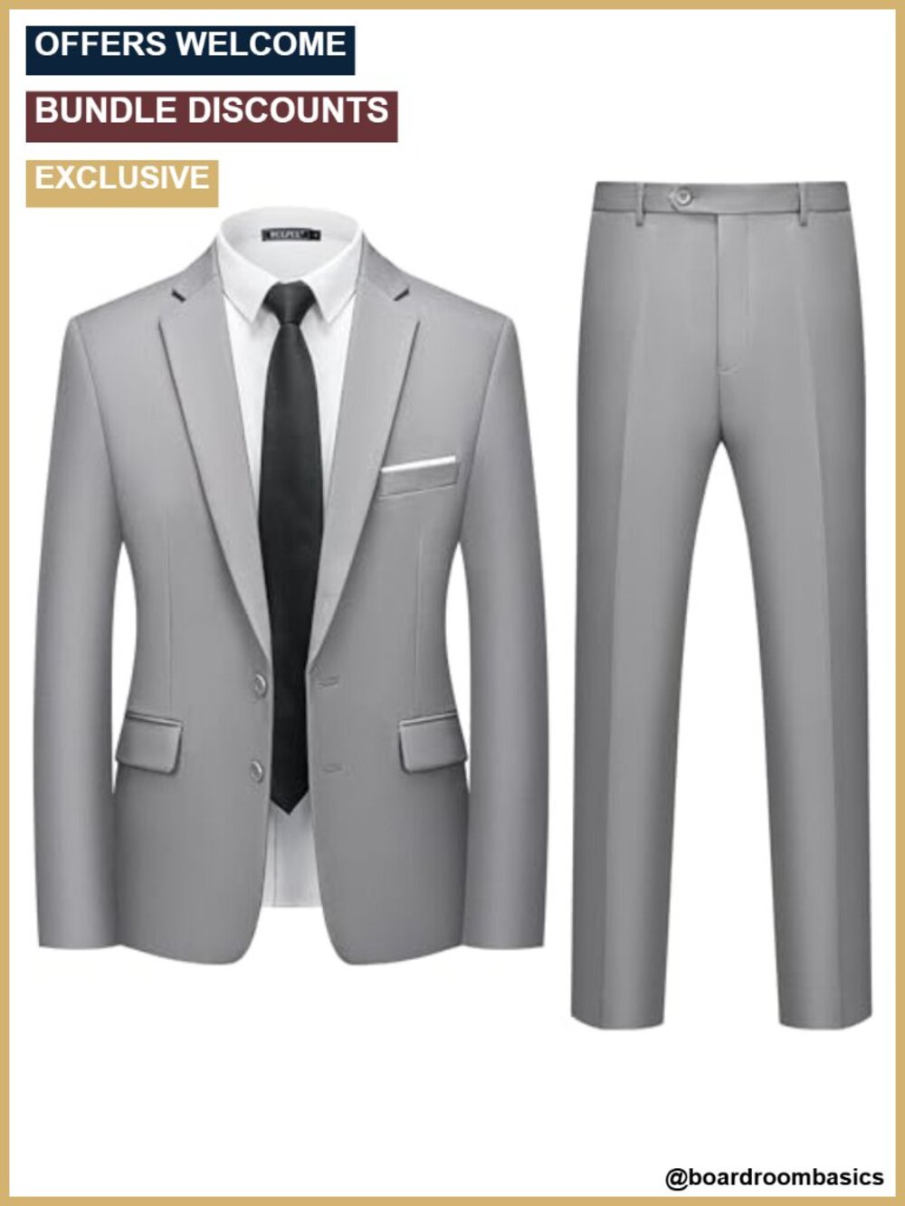 Men's 2 Piece Slim Fit Suit Set Cotton Polyester Blazer and Pants for Wedding